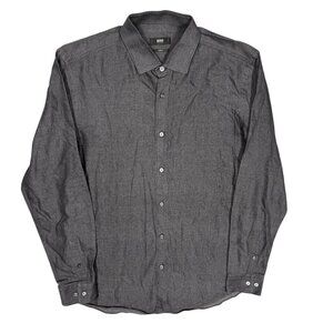 Hugo Boss Slim Fit Dress Shirt Denim "Isaak" Cotton Long Sleeve Grey 41 16 Large